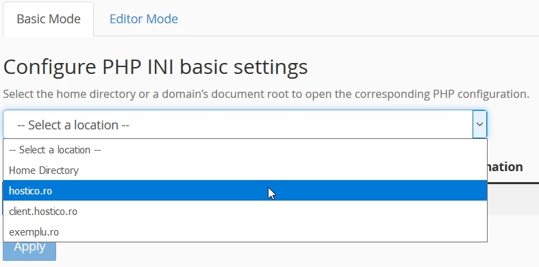 PHP INI basic pe domeniu