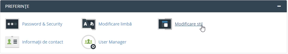 Modificare stil Preferinte cPanel