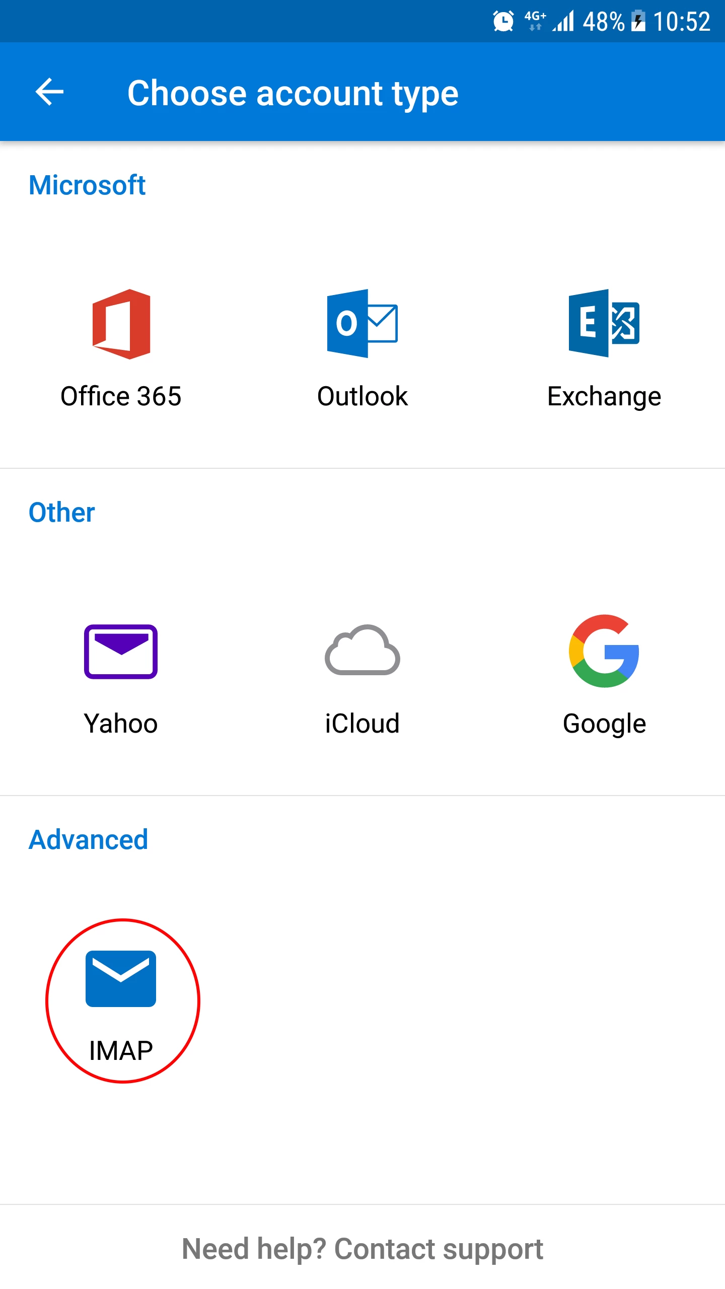 Setam contul dorit IMAP