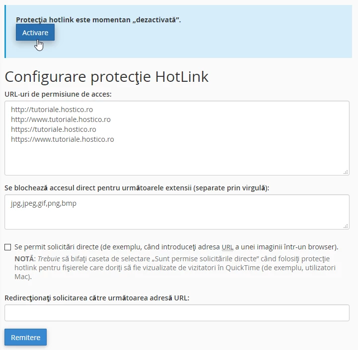 Activare dezactivare protectie HotLink