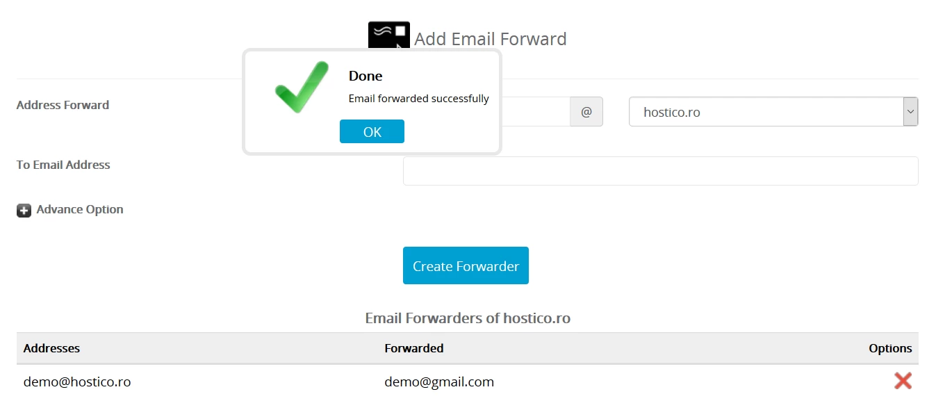 Adding an email forwarder in the Webuzo panel | Hostico