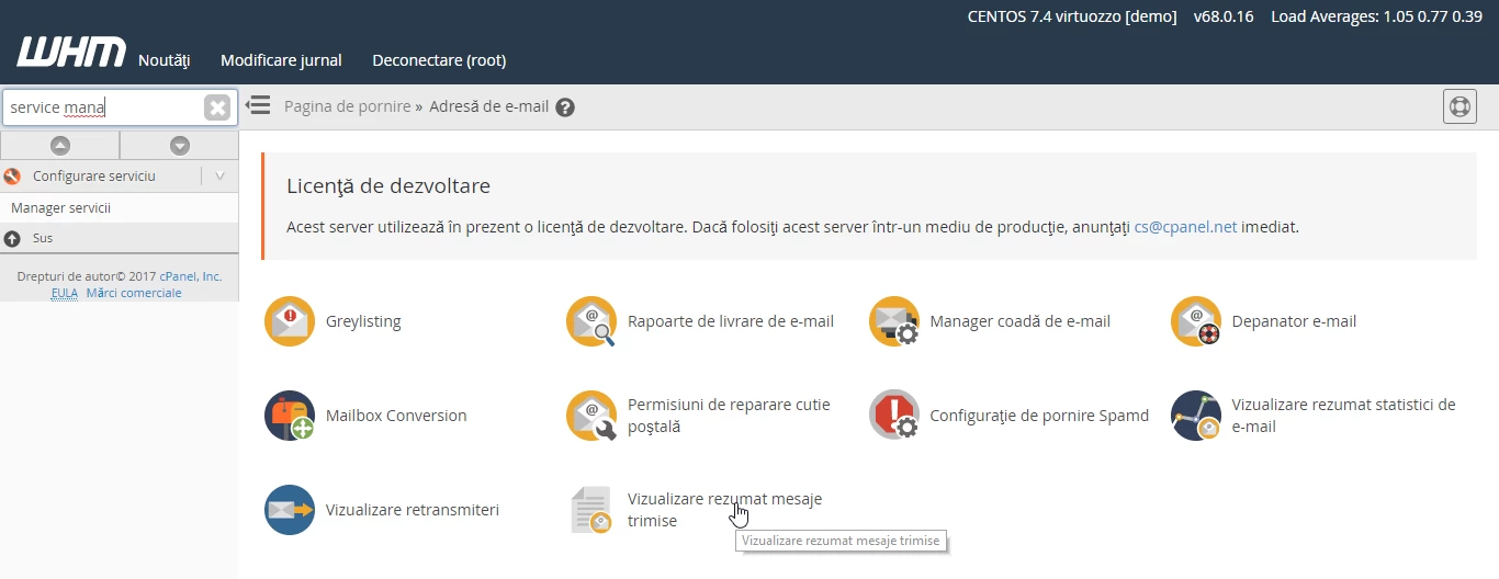 Viewing sent message summaries in the WHM admin panel | Hostico