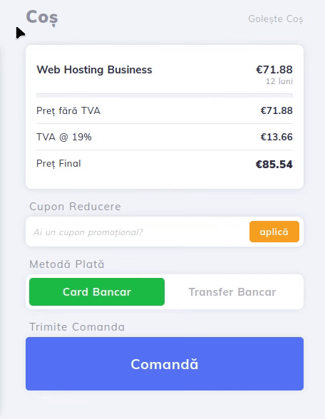 Aplicare cupon promoțional în coș